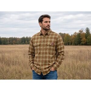 Wolverine Glacier Flannel Shirt Men's Coyote Heavyweight Long Sleeve Plaid Sz XL